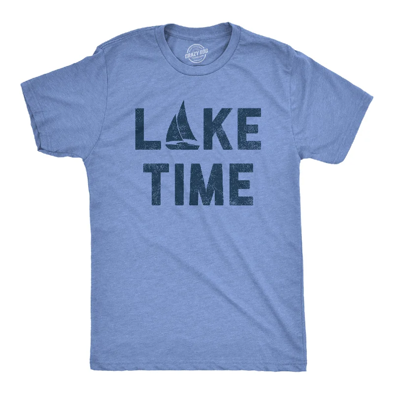 Men's short-sleeve bamboo breathable tee-Mens Lake Time T Shirt Funny Vacation Getaway Boating Lovers Tee For Guys