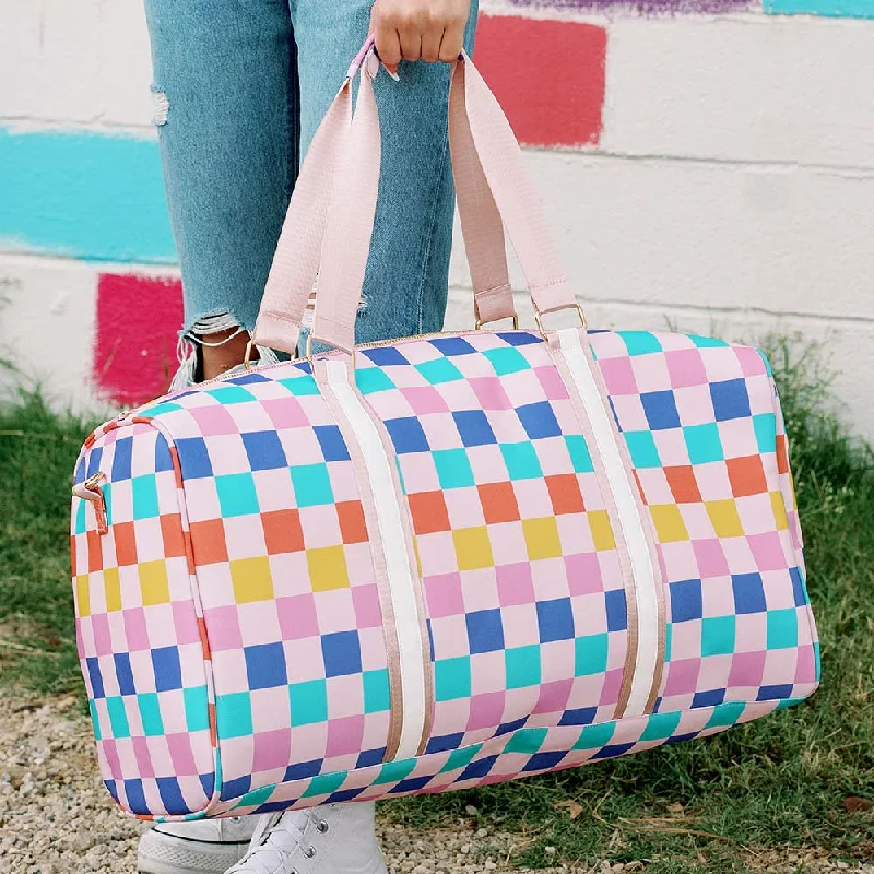 Men's short-sleeve urban gray shirt-Multi Checkered Weekender Duffle Bag