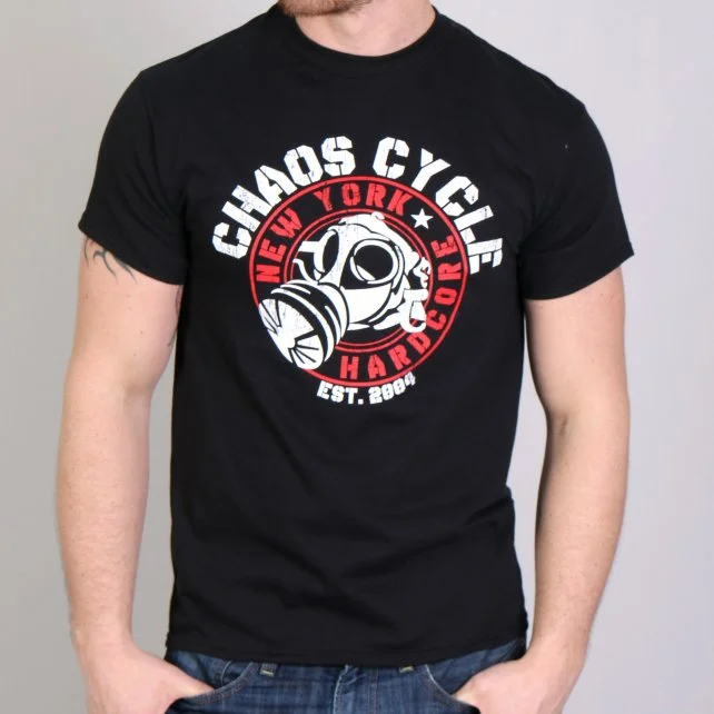 Men's short-sleeve button-up shirt-Official Chaos CCM1001 Men’s Cycle Gas Mask Logo Black T-Shirt