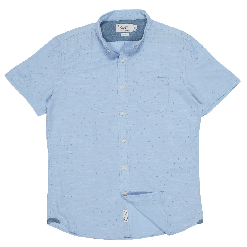 Men's short-sleeve affordable cotton tee-Prescott Printed Summer Slub Twill Short Sleeve Shirt - Blue Twill (Final Sale)