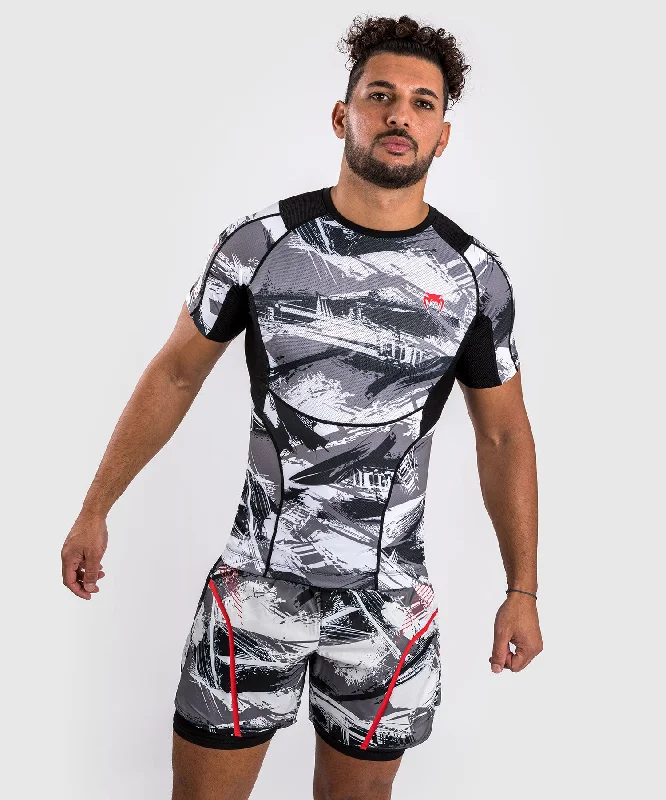 Men's short-sleeve rugged shirt-Venum Electron 3.0 Short Sleeve Rashguard - Grey/Red