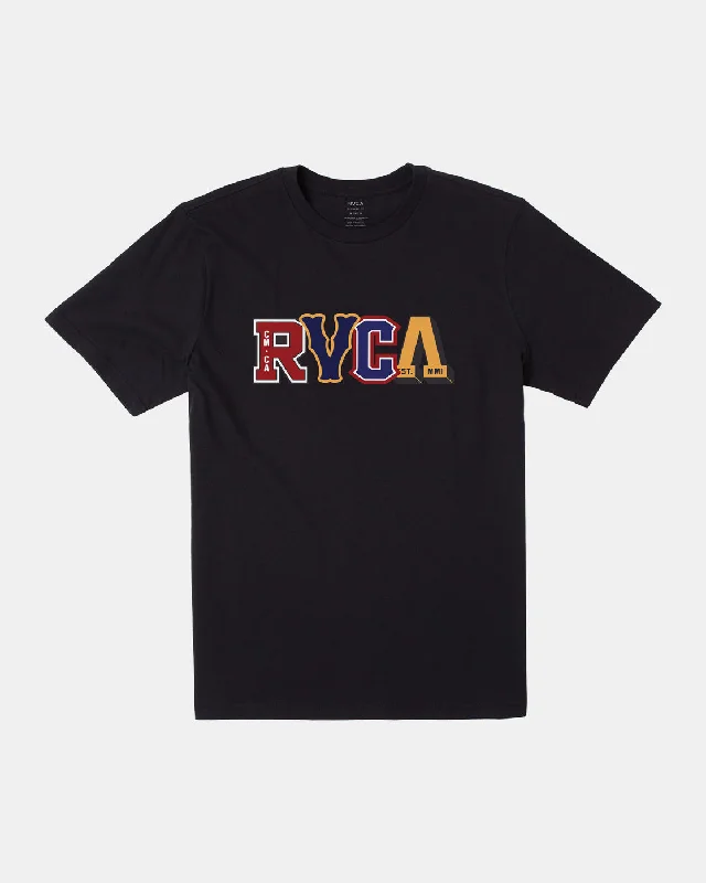 Men's short-sleeve olive tactical shirt-RVCA Letterman Tee - Black