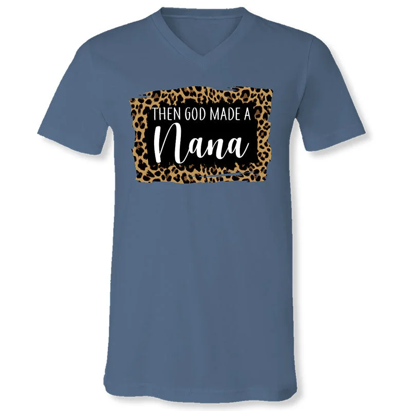 Men's short-sleeve urban tee-Sassy Frass God Made A Nana Canvas V-neck T-Shirt