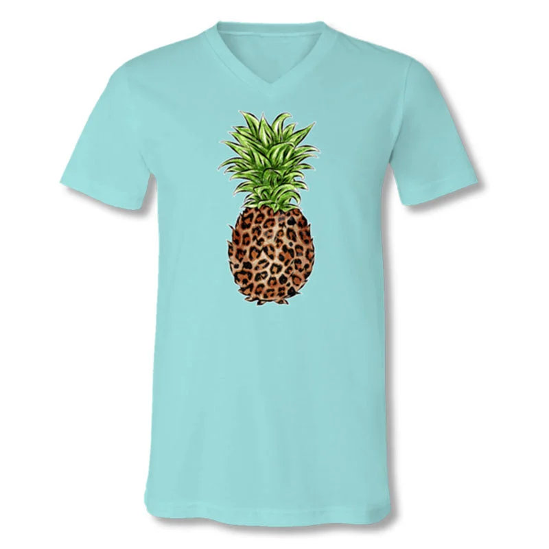 Men's short-sleeve gold designer tee-SALE Sassy Frass Preppy Leopard Pineapple V-Neck Canvas T-Shirt