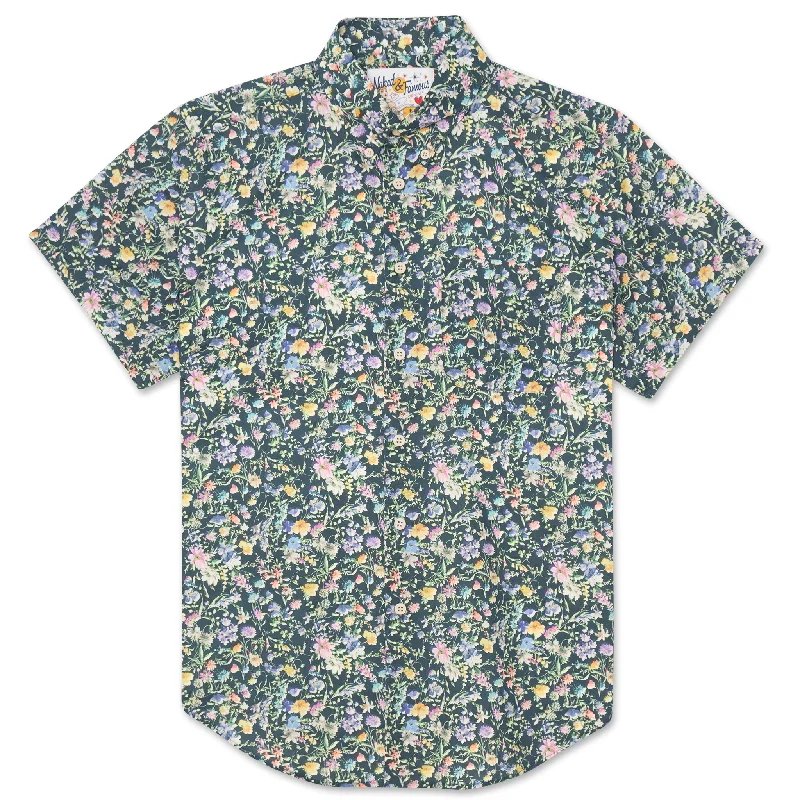 Men's short-sleeve urban tee-Short Sleeve Easy Shirt - Flower Painting - Navy