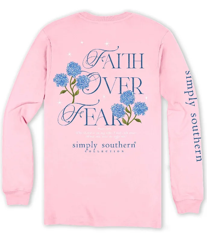 Men's short-sleeve premium linen shirt-Simply Southern Faith Over Fear Long Sleeve T-Shirt