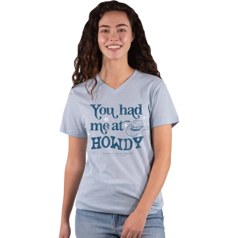 Men's short-sleeve minimalist shirt-SALE Simply Southern Howdy Cowgirl V-Neck Collection T-Shirt