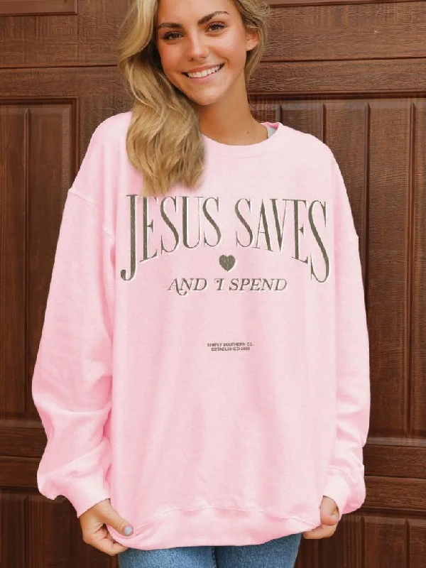 Men's short-sleeve turquoise festival tee-Simply Southern Jesus Saves Long Sleeve Crew Sweatshirt