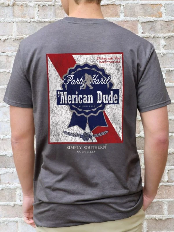 Men's short-sleeve office gray shirt-Simply Southern Merican Dude Party Ribbon Unisex T-Shirt