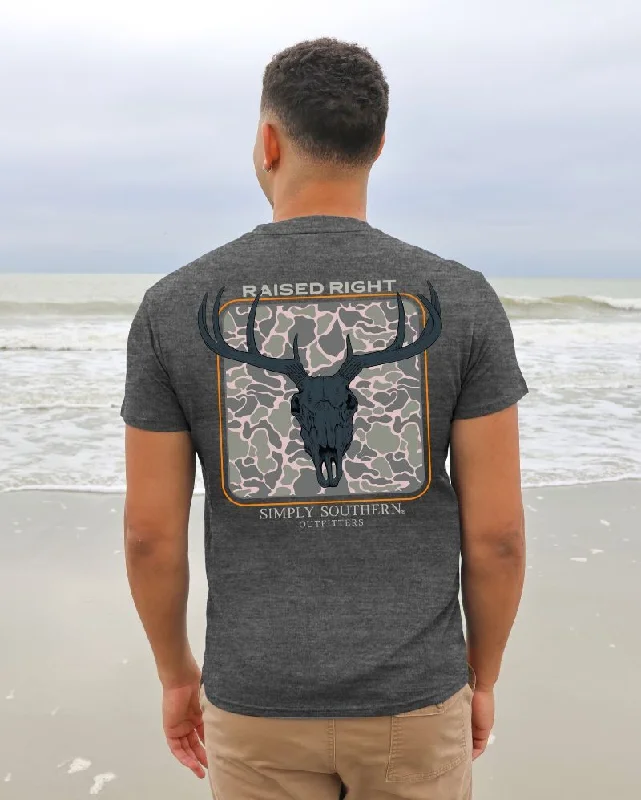 Men's short-sleeve blue polyester tee-Simply Southern Raised Right Deer Unisex T-Shirt