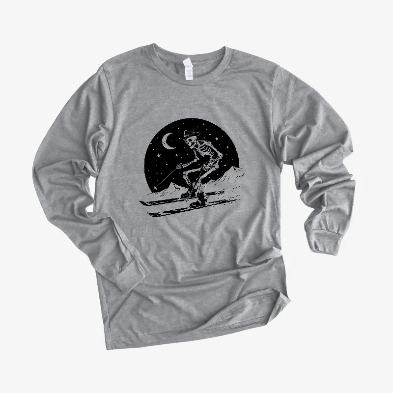 Men's short-sleeve gray casual top-Skeleton Skiing Long Sleeve *UNISEX FIT*