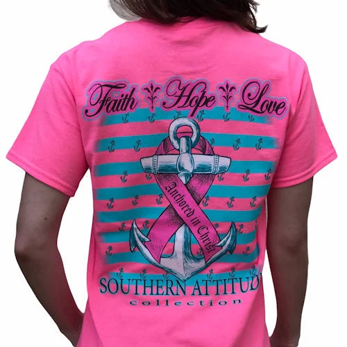 Men's short-sleeve tactical top-Southern Attitude Faith Hope Anchor Breast Cancer Pink T-Shirt