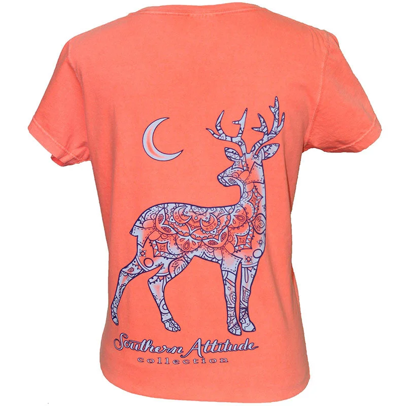 Men's short-sleeve punk graphic tee-SALE Southern Attitude Mandala Deer Moon V-Neck Comfort Colors Fitted Ladies T-Shirt