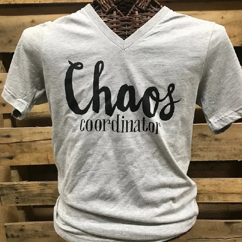 Men's short-sleeve affordable cotton tee-SALE Southern Chics Apparel Chaos Coordinator V-Neck Canvas Girlie Bright T Shirt