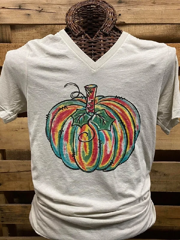 Men's short-sleeve punk graphic tee-Southern Chics Apparel Colorful Pumpkin Canvas V-Neck Bright T Shirt