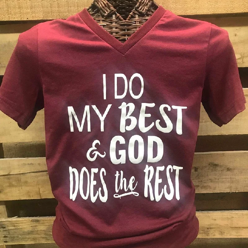 Men's short-sleeve yoga white tee-Southern Chics Apparel  I Do My Best & God Does the Rest Christian Canvas Girlie V-Neck Bright T Shirt