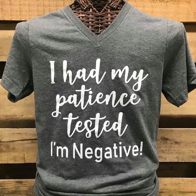 Men's short-sleeve casual graphic shirt-Southern Chics Apparel I Had my Patience Tested I'm Negative V-Neck Canvas T Shirt