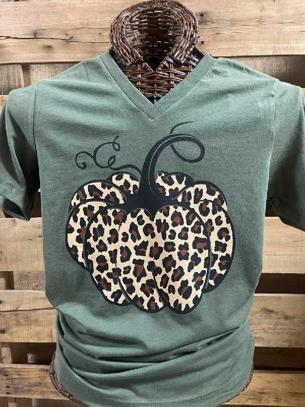 Men's short-sleeve athletic top-Southern Chics Apparel Leopard Pumpkin Canvas V-Neck T-Shirt