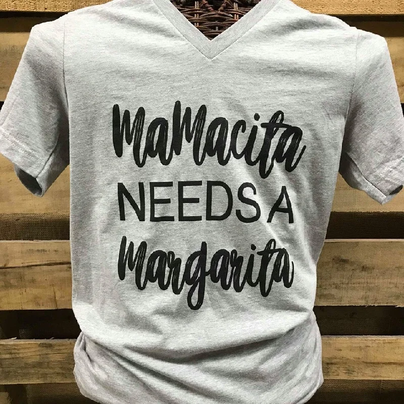 Men's short-sleeve indigo casual shirt-Southern Chics Apparel  Mamacita Needs a Margarita Canvas Girlie V-Neck Bright T Shirt