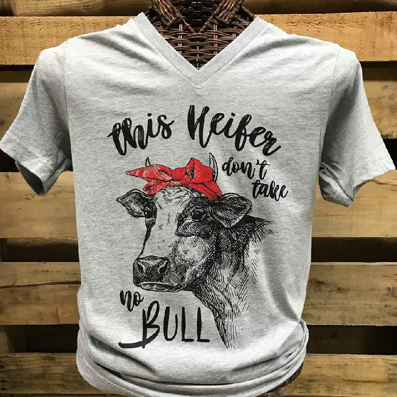 Men's short-sleeve casual blue tee-Southern Chics Apparel This Heifer Don't Take No Bull Canvas Girlie V-Neck Bright T Shirt