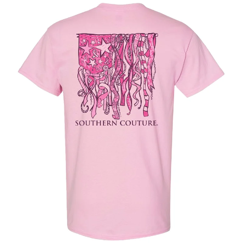 Men's short-sleeve rugged shirt-Southern Couture Classic Breast Cancer Ribbon Flag T-Shirt