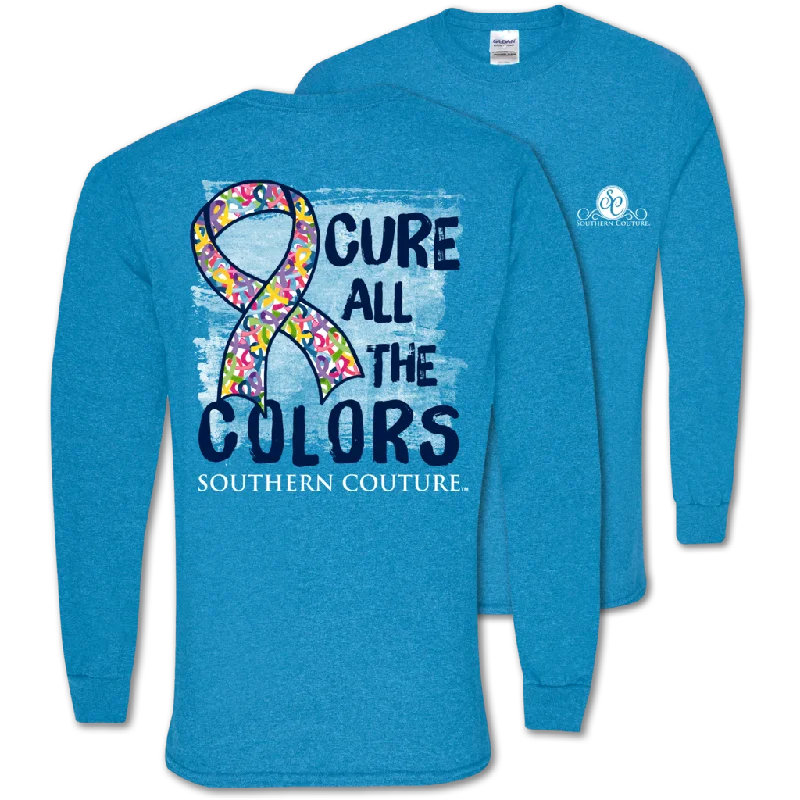 Men's short-sleeve navy athletic shirt-Southern Couture Classic Cure All The Colors Cancer Long Sleeve T-Shirt