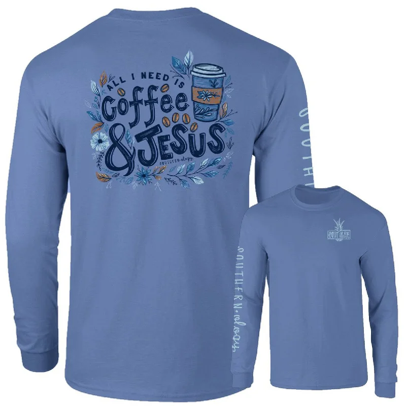 Men's short-sleeve breathable shirt-Southernology Coffee and Jesus Comfort Colors Long Sleeve T-Shirt