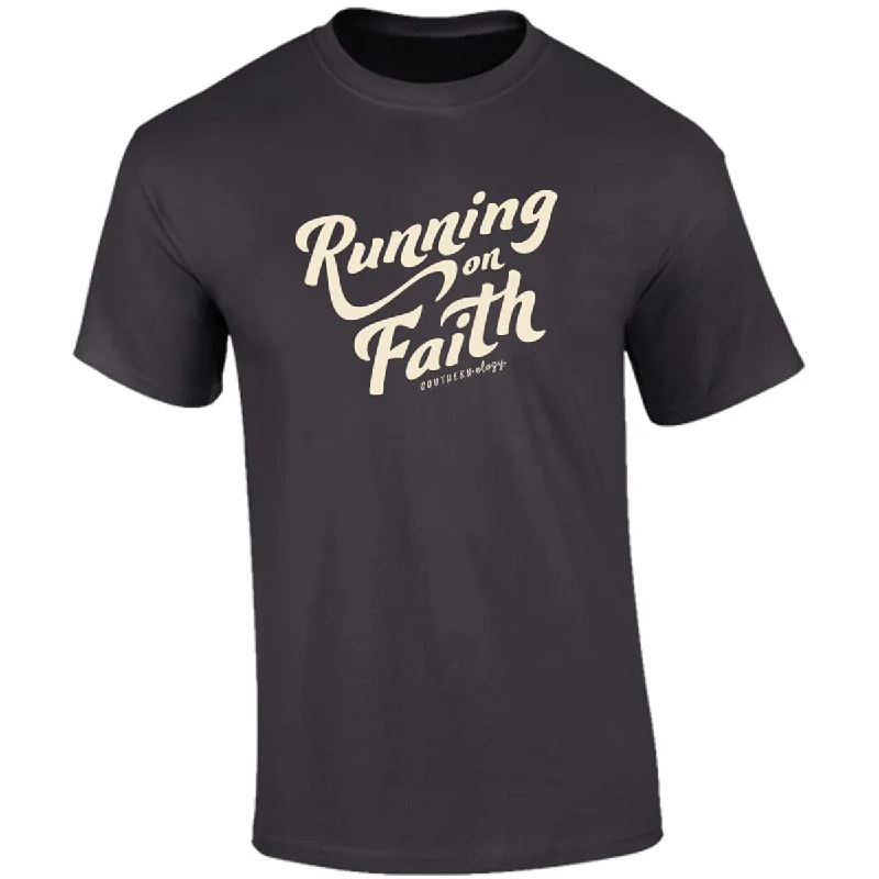 Men's short-sleeve plaid shirt-Southernology Script Running on Faith Comfort Colors T-Shirt