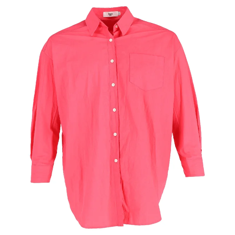 The Frankie Shop Button-Down Shirt in Bright Pink Cotton