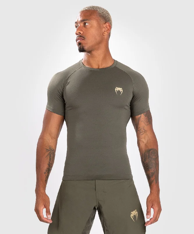 Men's short-sleeve striped shirt-Venum Contender Men’s Short Sleeve Rashguard - Khaki