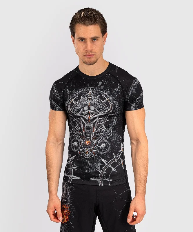 Men's short-sleeve linen shirt-Venum Gladiator 5.0 Men's Short Sleeve Rashguard - Black/Silver