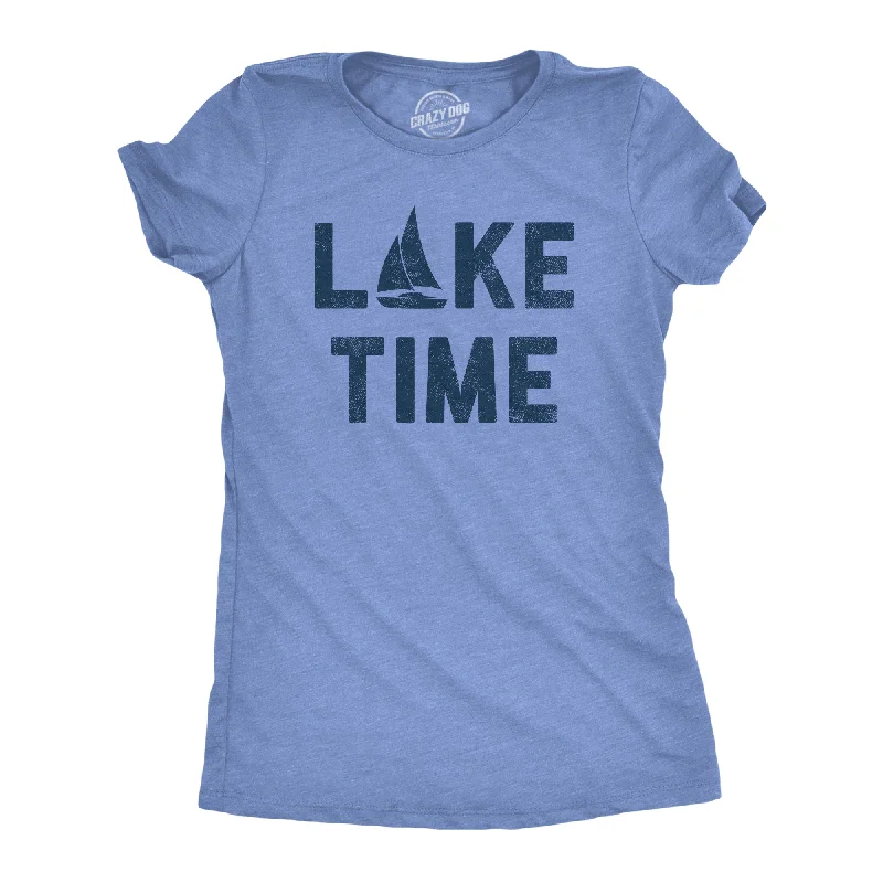 Men's short-sleeve red cotton shirt-Womens Lake Time T Shirt Funny Vacation Getaway Boating Lovers Tee For Ladies