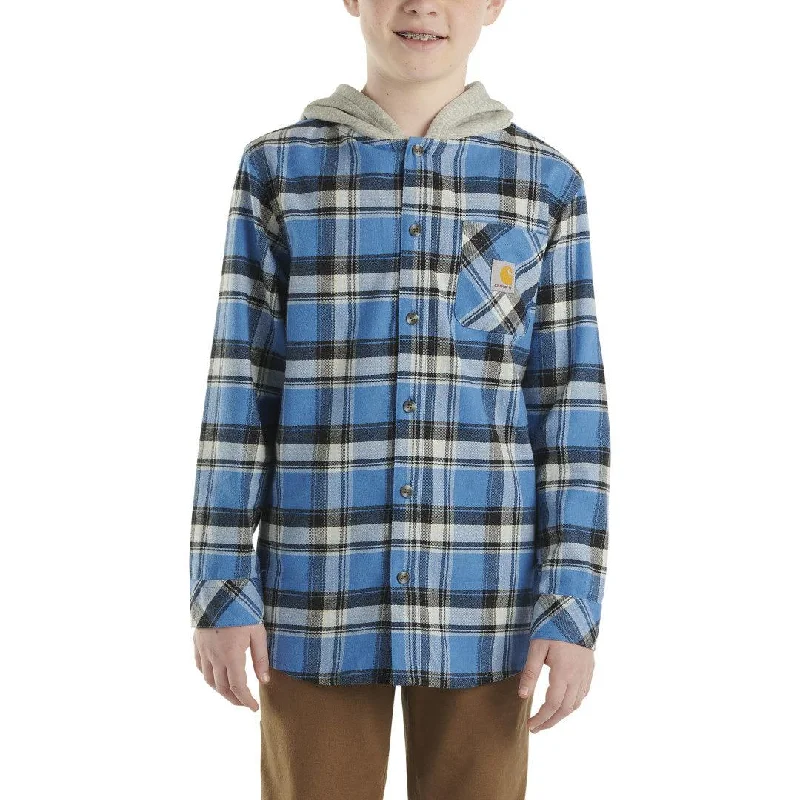 Youth Long Sleeve Hooded Flannel - Electric Blue Lemonade