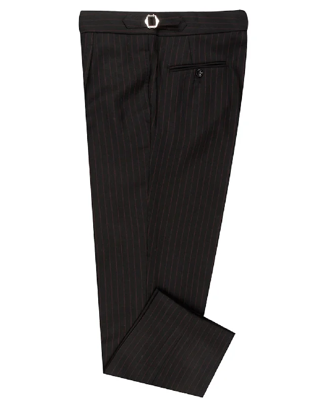 men's stretch slim khaki pants-Dugdale Royal Classic: Black Twill with Brown Pinstripes