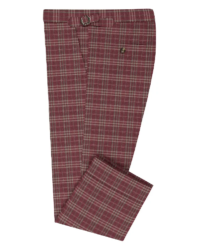 men's casual gray waterproof pants-EThomas Maroon Windowpane Checks