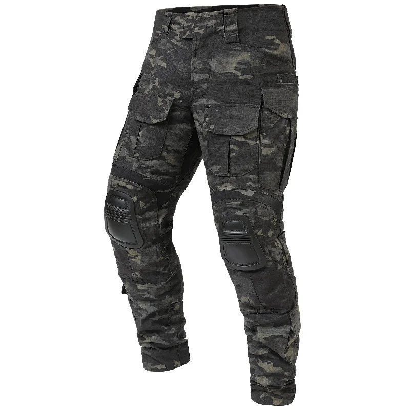 men's casual slim linen pants-G3 Pro Combat Pants with Knee Pads Rip-Stop Tactical Pants Dark Camo