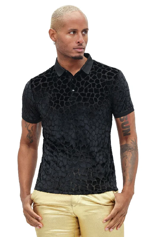 Men's short-sleeve office gray shirt-Hidden Leopard Polo Shirt