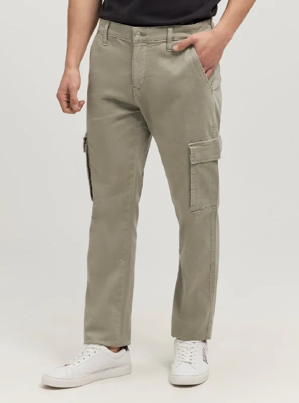 men's casual gray corduroy pants-Khaki Sateen Coated Cargo Pants