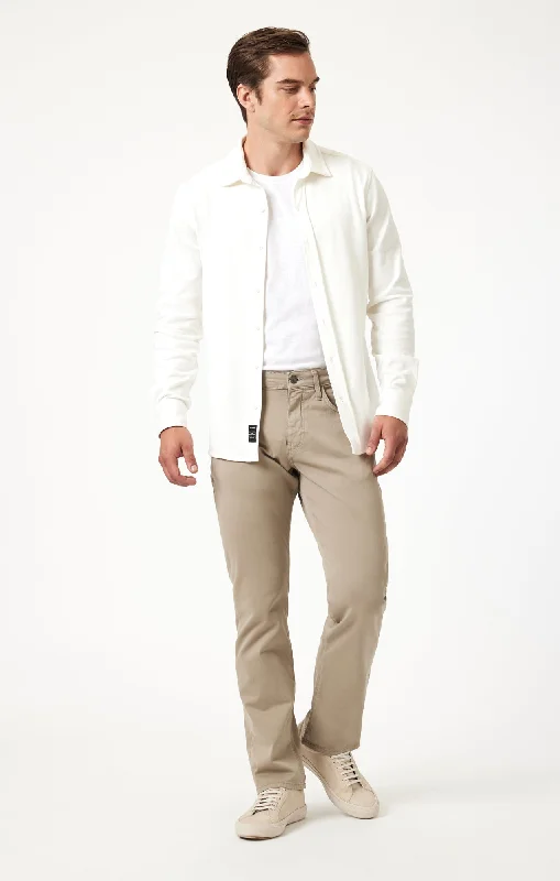 men's tailored slim waterproof pants-MATT RELAXED STRAIGHT LEG IN SAND CASUAL TWILL