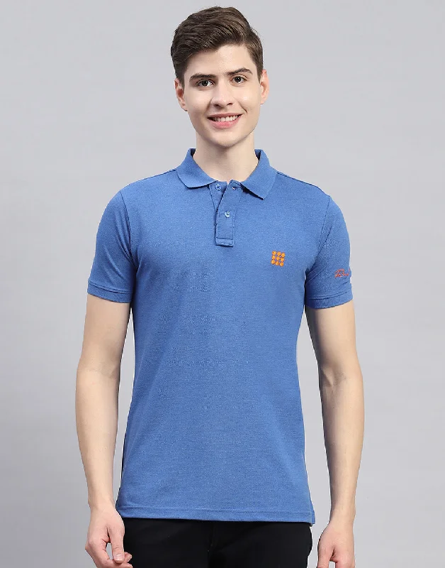 Men's short-sleeve urban tee-Men Blue Solid Polo Collar Half Sleeve T-Shirt