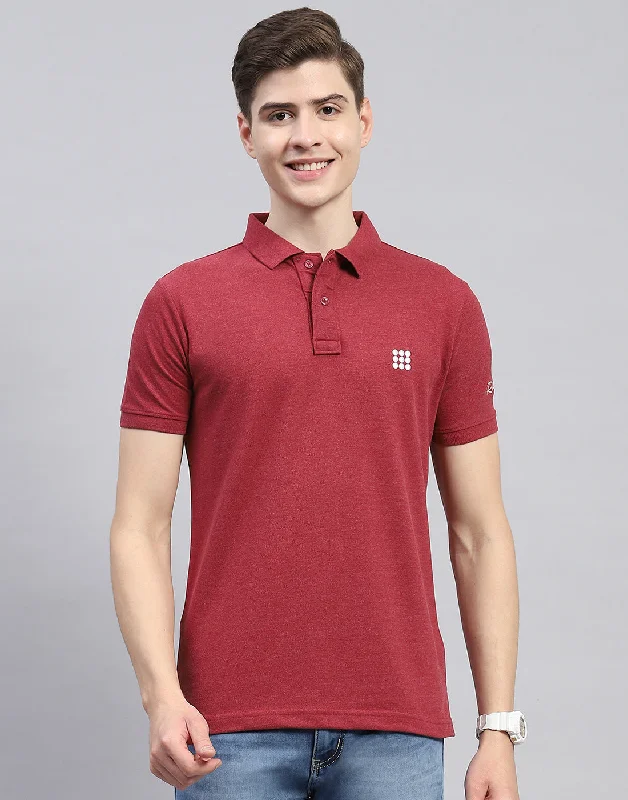 Men's short-sleeve breathable shirt-Men Maroon Solid Polo Collar Half Sleeve T-Shirt