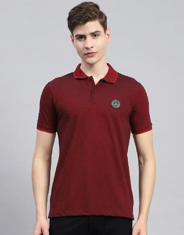 Men's short-sleeve moisture-wicking shirt-Men Maroon Solid Polo Collar Half Sleeve T-Shirt