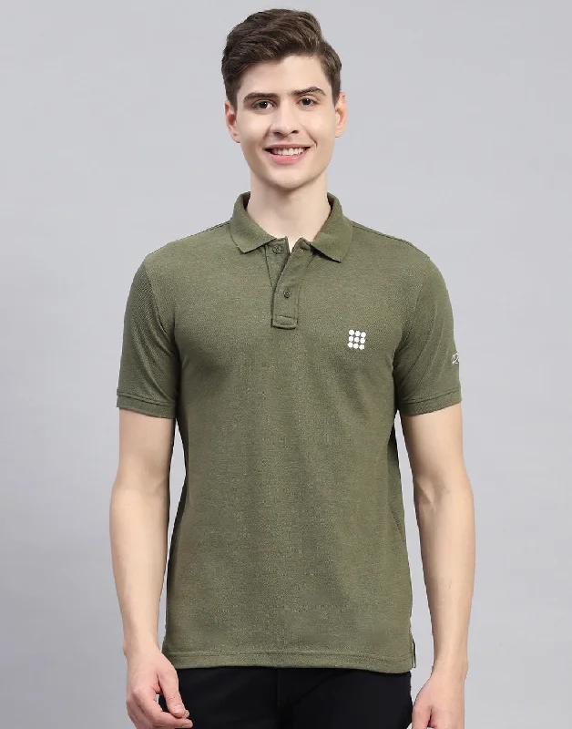 Men's short-sleeve relaxed fit tee-Men Olive Solid Polo Collar Half Sleeve T-Shirt