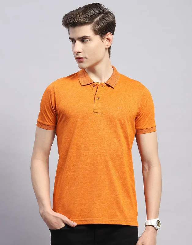 Men's short-sleeve casual blue tee-Men Orange Solid Polo Collar Half Sleeve T-Shirt