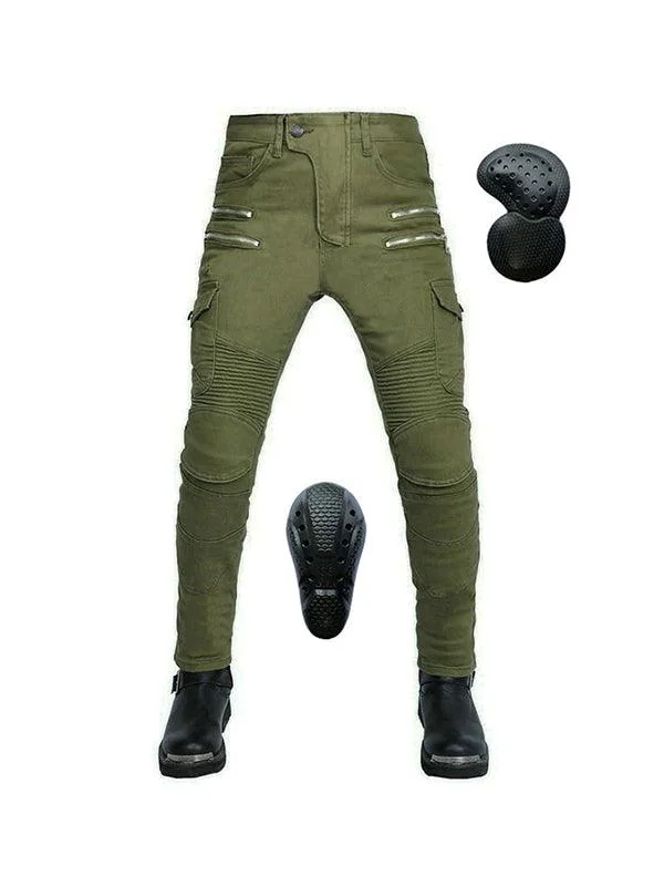 men's casual navy corduroy pants-Men's Motorcycle Denim Pants Multi-Pocket Workwear Riding Pants All-Season Elastic Zipper Off-Road Anti-Fall Pants