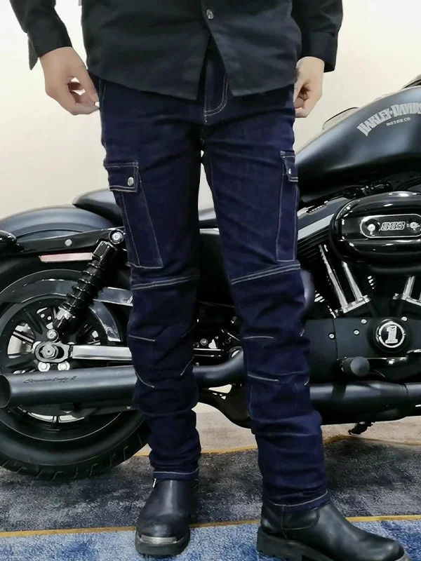 men's casual slim athletic pants-Men’s High-Stretch Motocross Cargo Jeans with Detachable Black Silicone Knee & Hip Protectors