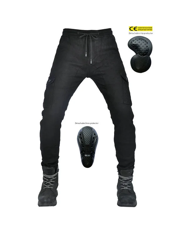 men's tailored navy khaki pants-Men’s Winter Fleece-Lined Elastic Cargo Pants with Black Silicone Knee & Hip Protectors