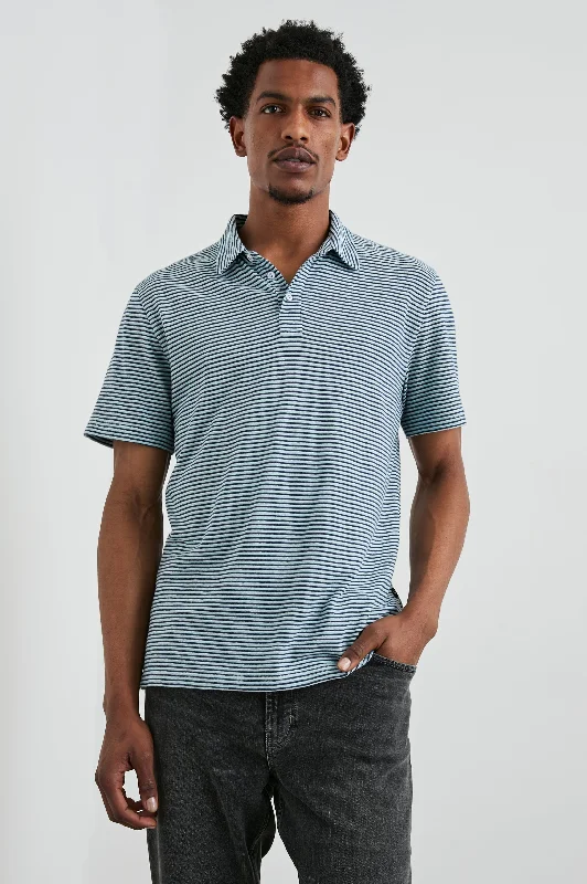 Men's short-sleeve office gray shirt-NAPOLI POLO SHIRT - CERULEAN SKY STRIPE