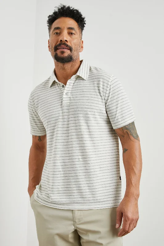 Men's short-sleeve elegant dress shirt-NAPOLI POLO SHIRT - CREAM BARLEY STRIPE