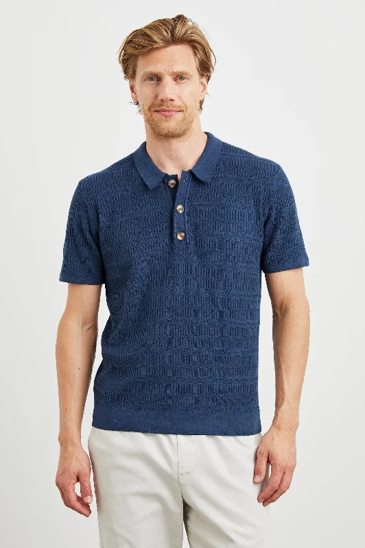 Men's short-sleeve silk luxury top-NATHAN POLO SHIRT - PETERSON BLUE